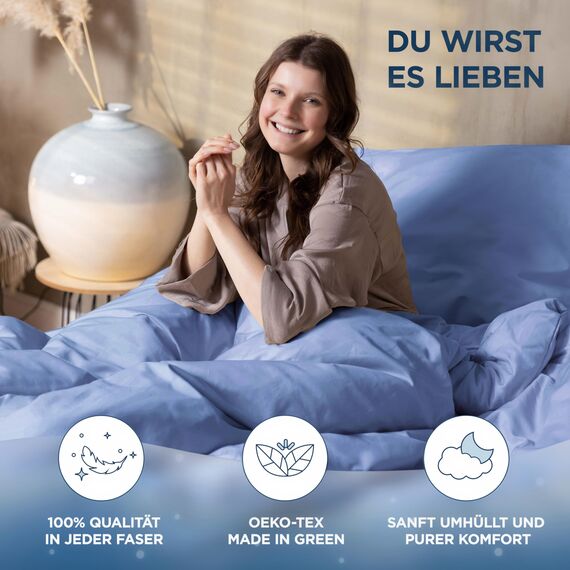 Samthus Bettwäsche 155x220 Baumwolle Satin - Oeko-Tex Made In Green - Himmlisch weicher Schlaf - Bettwäsche-Set mit 1x Bettbezug 155x220 + 1x Kissenbezug 80x80 - Duvet Cover - Hellblau