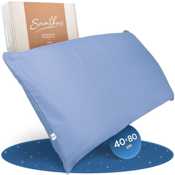 Samthus Kopfkissenbezug 40x80 Baumwolle Satin - Oeko-Tex Made In Green - Himmlisch weicher Schlaf mit atmungsaktivem Kissenbezug - 1x Kissenhülle - Hellblau
