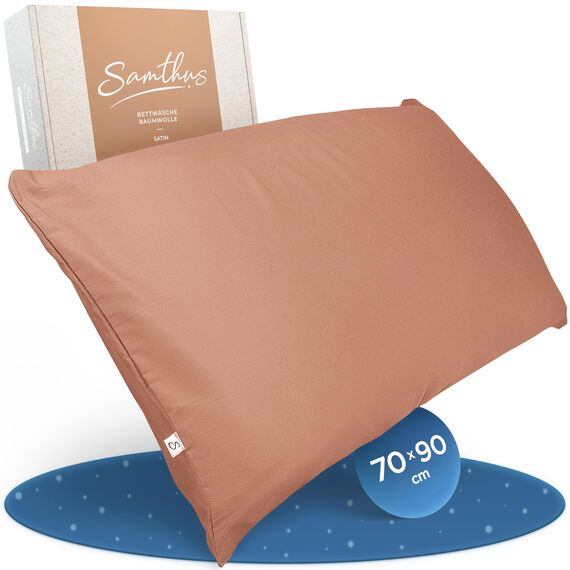 Samthus Kopfkissenbezug 70x90 Baumwolle Satin - Oeko-Tex Made In Green - Himmlisch weicher Schlaf mit atmungsaktivem Kissenbezug - 1x Kissenhülle - Mokka Braun
