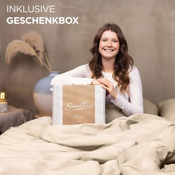 Samthus Bettwäsche 220x240 Baumwolle Satin - Oeko-Tex Made In Green - Himmlisch weicher Schlaf - Bettwäsche-Set mit 1x Bettbezug 220x240 + 2X Kissenbezug 80x80 - Duvet Cover - Beige