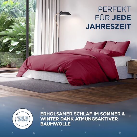 Samthus Bettwäsche 220x240 Baumwolle Satin - Oeko-Tex Made In Green - Himmlisch weicher Schlaf - Bettwäsche-Set mit 1x Bettbezug 220x240 + 2X Kissenbezug 80x80 - Duvet Cover - Burgunder Rot