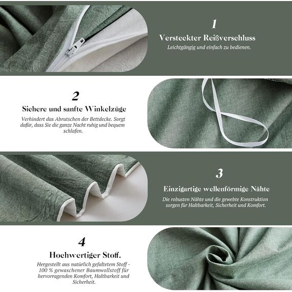SOULFUL Kissenbezug 40x80 Baumwolle Salbei Grün, Kissenbezüge 2 Teilig mit Reißverschluss, Ähnliche Textur wie Stone Washed Leinen, ÖkoTex Zertifiziert, Weich und Bequem
