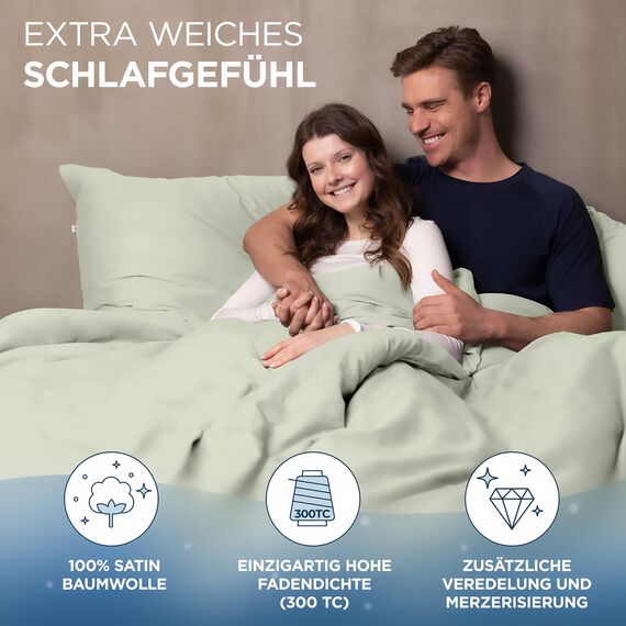 Samthus Bettwäsche 135x200 Baumwolle Satin - Oeko-Tex Made In Green - Himmlisch weicher Schlaf - Bettwäsche-Set mit 1x Bettbezug 135x200 + 1x Kissenbezug 80x80 - Duvet Cover - Grün