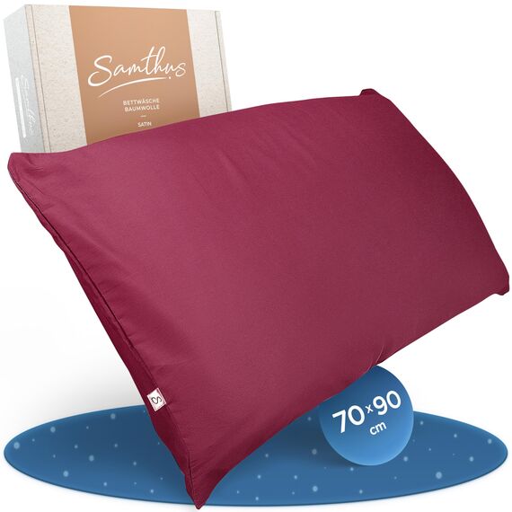 Samthus Kopfkissenbezug 70x90 Baumwolle Satin - Oeko-Tex Made In Green - Himmlisch weicher Schlaf mit atmungsaktivem Kissenbezug - 1x Kissenhülle - Burgunder Rot