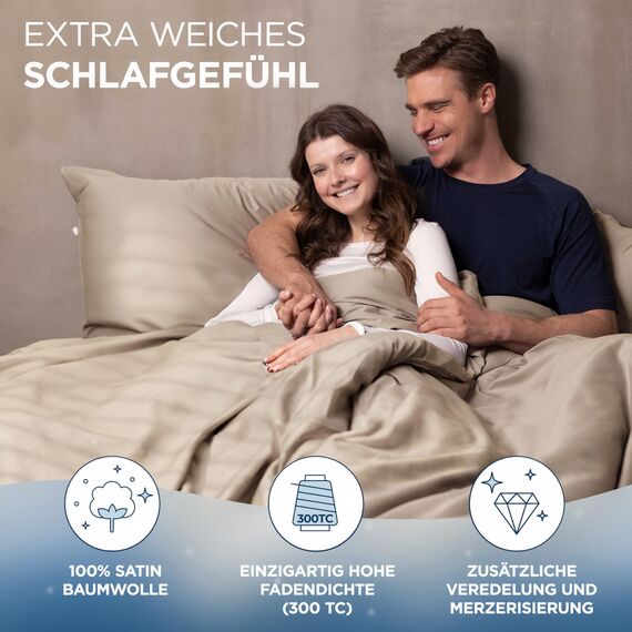 Samthus Bettwäsche 155x220 Baumwolle Satin - Oeko-Tex Made In Green - Himmlisch weicher Schlaf - Bettwäsche-Set mit 1x Bettbezug 155x220 + 1x Kissenbezug 80x80 - Duvet Cover - Taupe