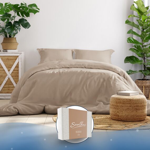 Samthus Bettwäsche 155x220 Baumwolle Satin - Oeko-Tex Made In Green - Himmlisch weicher Schlaf - Bettwäsche-Set mit 1x Bettbezug 155x220 + 1x Kissenbezug 80x80 - Duvet Cover - Taupe