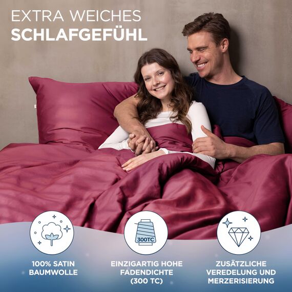 Samthus Kopfkissenbezug 70x90 Baumwolle Satin - Oeko-Tex Made In Green - Himmlisch weicher Schlaf mit atmungsaktivem Kissenbezug - 1x Kissenhülle - Burgunder Rot