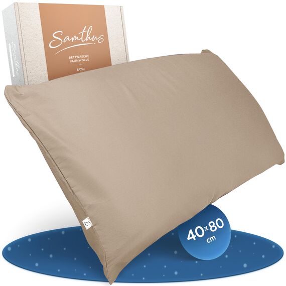 Samthus Kopfkissenbezug 40x80 Baumwolle Satin - Oeko-Tex Made In Green - Himmlisch weicher Schlaf mit atmungsaktivem Kissenbezug - 1x Kissenhülle - Taupe - mit YKK Reißverschluss