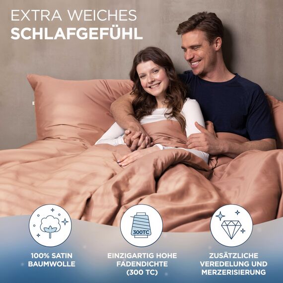 Samthus Bettwäsche 200x200 Baumwolle Satin - Oeko-Tex Made In Green - Himmlisch weicher Schlaf - Bettwäsche-Set mit 1x Bettbezug 200x200 + 2X Kissenbezug 80x80 - Duvet Cover - Mokka Braun