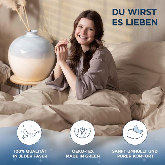 Samthus Bettwäsche 200x220 Baumwolle Satin - Oeko-Tex Made In Green - Himmlisch weicher Schlaf - Bettwäsche-Set mit 1x Bettbezug 200x220 + 2X Kissenbezug 80x80 - Duvet Cover - Taupe