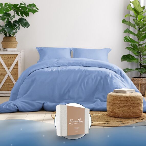 Samthus Bettwäsche 155x200 Baumwolle Satin - Oeko-Tex Made In Green - Himmlisch weicher Schlaf - Bettwäsche-Set mit 1x Bettbezug 155x200 + 1x Kissenbezug 80x80 - Duvet Cover - Hellblau
