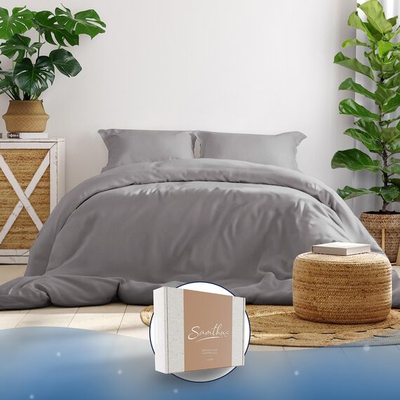 Samthus Bettwäsche 220x240 Baumwolle Satin - Oeko-Tex Made In Green - Himmlisch weicher Schlaf - Bettwäsche-Set mit 1x Bettbezug 220x240 + 2X Kissenbezug 80x80 - Duvet Cover - Grau