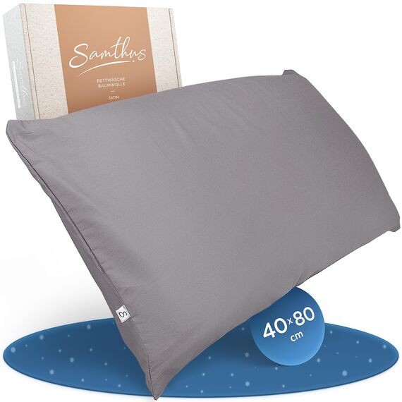 Samthus Kissenbezug 40x80 Baumwolle Satin - Oeko-Tex Made In Green - Himmlisch weicher Schlaf mit atmungsaktivem Kopfkissenbezug - 1x Kissenhülle - Grau - mit YKK Reißverschluss
