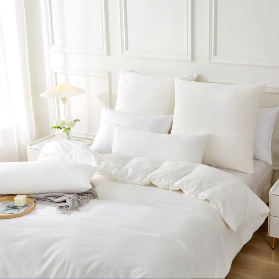 SOULFUL Bettwäsche 135x200 Baumwolle 4 Teilig, Bettwäsche-Sets Milky White mit Reißverschluss, Ähnliche Textur wie Stone Washed Leinen, Enthält 2 Bettbezug 135x200 und 2 Kissenbezug 80x80