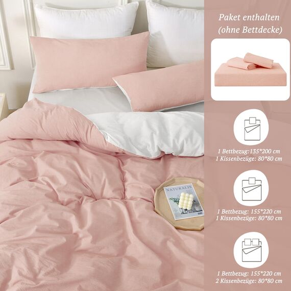 SOULFUL Bettwäsche 135x200 Baumwolle 4 Teilig, Bettwäsche-Sets Altrosa mit Reißverschluss, Ähnliche Textur wie Stone Washed Leinen, Enthält 2 Bettbezug 135x200 und 2 Kissenbezug 80x80