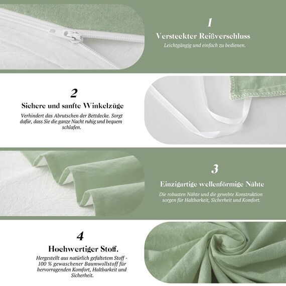 SOULFUL Bettwäsche 135x200 Baumwolle 4 Teilig, Bettwäsche-Sets Limonengrün mit Reißverschluss, Ähnliche Textur wie Stone Washed Leinen, Enthält 2 Bettbezug 135x200 und 2 Kissenbezug 80x80