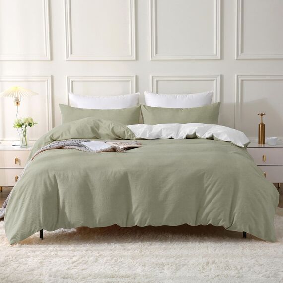 SOULFUL Bettwäsche 220x240 Baumwolle 3 Teilig, Bettwäsche-Sets Vintagegrün mit Reißverschluss, Ähnliche Textur wie Stone Washed Leinen, Enthält 1 Bettbezug 220x240 und 2 Kissenbezug 80x80