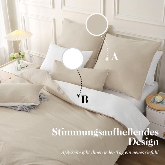 SOULFUL Bettwäsche 135x200 Baumwolle 2 Teilig, Bettwäsche-Sets Kamel Beige mit Reißverschluss, Ähnliche Textur wie Stone Washed Leinen, Enthält 1 Bettbezug 135x200 und 1 Kissenbezug 80x80