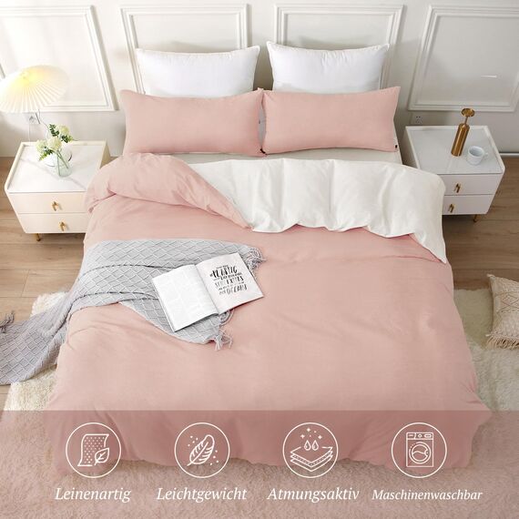 SOULFUL Bettwäsche 200x200 Baumwolle 3 Teilig, Bettwäsche-Sets Altrosa mit Reißverschluss, Ähnliche Textur wie Stone Washed Leinen, Enthält 1 Bettbezug 200x200 und 2 Kissenbezug 80x80