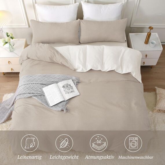 SOULFUL Bettwäsche 135x200 Baumwolle 2 Teilig, Bettwäsche-Sets Dunkel Camel mit Reißverschluss, Ähnliche Textur wie Stone Washed Leinen, Enthält 1 Bettbezug 135x200 und 1 Kissenbezug 80x80