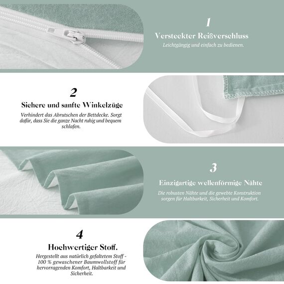 SOULFUL Bettwäsche 135x200 Baumwolle 4 Teilig, Bettwäsche-Sets Aquagrün mit Reißverschluss, Ähnliche Textur wie Stone Washed Leinen, Enthält 2 Bettbezug 135x200 und 2 Kissenbezug 80x80