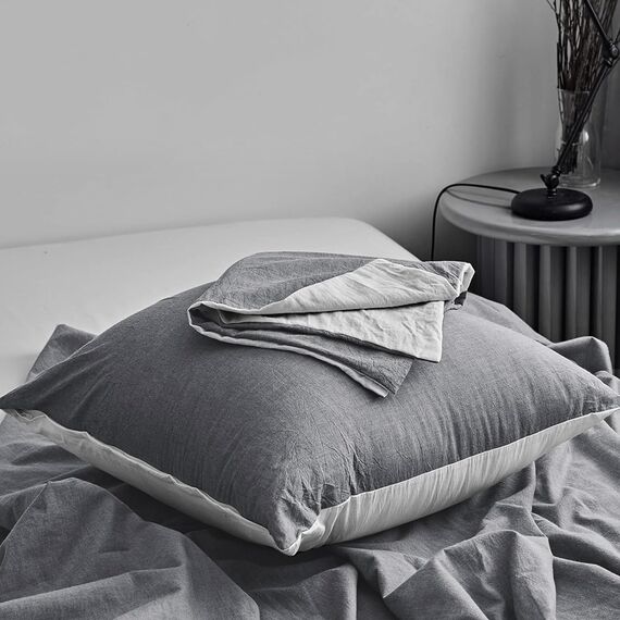 SOULFUL Kissenbezug 40x80 Baumwolle Dunkelgrau2, Kissenbezüge 2 Teilig mit Reißverschluss, Ähnliche Textur wie Stone Washed Leinen, ÖkoTex Zertifiziert, Weich und Bequem