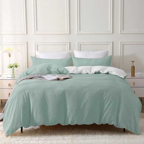 SOULFUL Bettwäsche 135x200 Baumwolle 4 Teilig, Bettwäsche-Sets Aquagrün mit Reißverschluss, Ähnliche Textur wie Stone Washed Leinen, Enthält 2 Bettbezug 135x200 und 2 Kissenbezug 80x80
