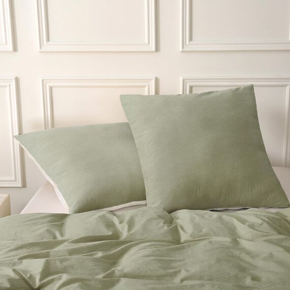 SOULFUL Kissenbezug 40x80 Baumwolle Vintagegrün, Kissenbezüge 2 Teilig mit Reißverschluss, Ähnliche Textur wie Stone Washed Leinen, ÖkoTex Zertifiziert, Weich und Bequem