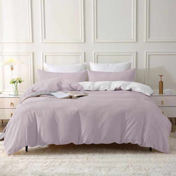 SOULFUL Bettwäsche 135x200 Baumwolle 2 Teilig, Bettwäsche-Sets Pastelllila mit Reißverschluss, Ähnliche Textur wie Stone Washed Leinen, Enthält 1 Bettbezug 135x200 und 1 Kissenbezug 80x80