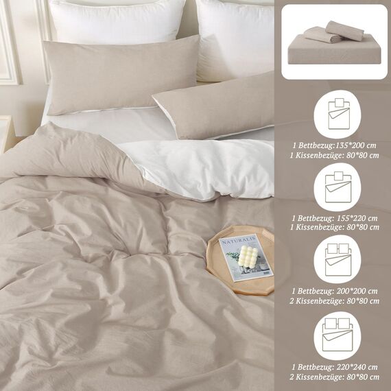 SOULFUL Bettwäsche 135x200 Baumwolle 2 Teilig, Bettwäsche-Sets Dunkel Camel mit Reißverschluss, Ähnliche Textur wie Stone Washed Leinen, Enthält 1 Bettbezug 135x200 und 1 Kissenbezug 80x80