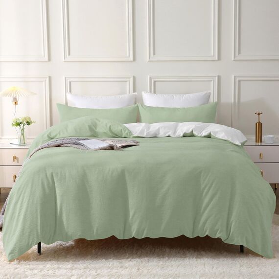 SOULFUL Bettwäsche 135x200 Baumwolle 4 Teilig, Bettwäsche-Sets Limonengrün mit Reißverschluss, Ähnliche Textur wie Stone Washed Leinen, Enthält 2 Bettbezug 135x200 und 2 Kissenbezug 80x80