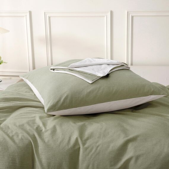 SOULFUL Kissenbezug 40x80 Baumwolle Vintagegrün, Kissenbezüge 2 Teilig mit Reißverschluss, Ähnliche Textur wie Stone Washed Leinen, ÖkoTex Zertifiziert, Weich und Bequem