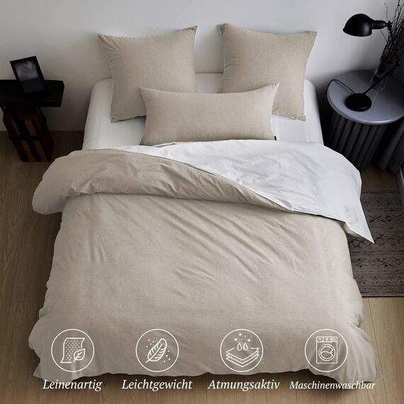 SOULFUL Bettwäsche 200x200 Baumwolle 3 Teilig, Bettwäsche-Sets Aprikose mit Reißverschluss, Ähnliche Textur wie Stone Washed Leinen, Enthält 1 Bettbezug 200x200 und 2 Kissenbezug 80x80