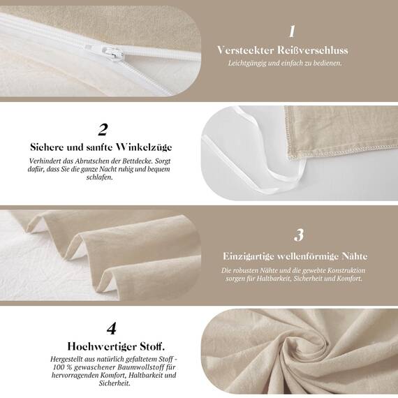 SOULFUL Kissenbezug 80x80 Baumwolle Kamel Beige, Kissenbezüge 2 Teilig mit Reißverschluss, Ähnliche Textur wie Stone Washed Leinen, ÖkoTex Zertifiziert, Weich und Bequem