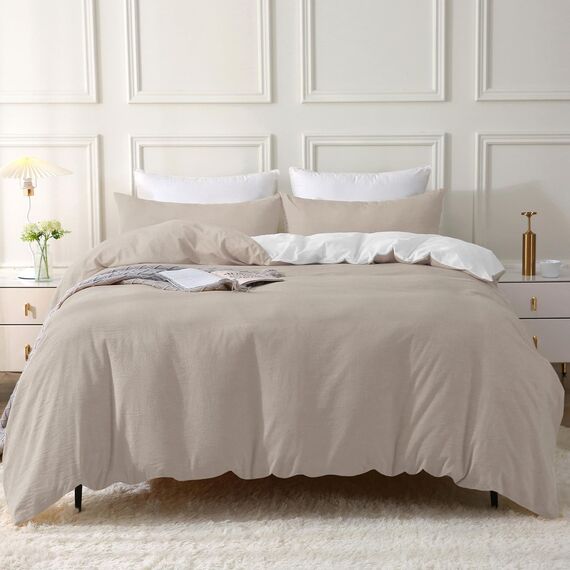 SOULFUL Bettwäsche 135x200 Baumwolle 2 Teilig, Bettwäsche-Sets Dunkel Camel mit Reißverschluss, Ähnliche Textur wie Stone Washed Leinen, Enthält 1 Bettbezug 135x200 und 1 Kissenbezug 80x80