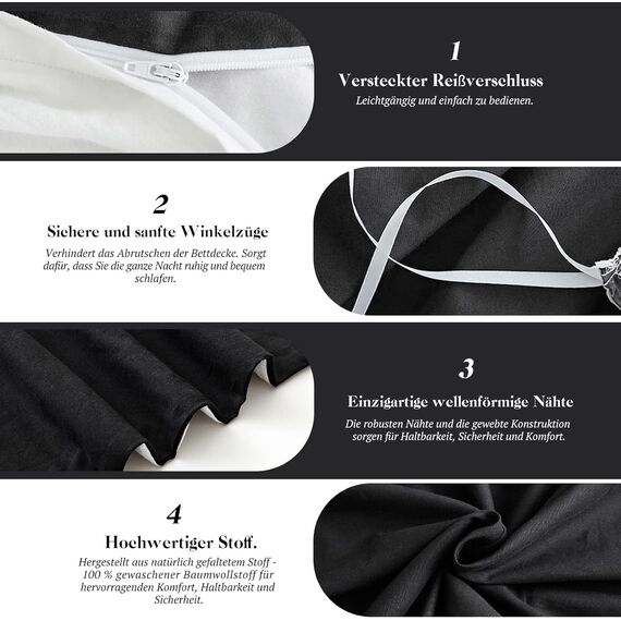 SOULFUL Bettwäsche Sets, 135x200 Anthrazit, 100% Gewaschene Baumwolle mit Leinenartigem Griff, ÖkoTex Zertifiziert & für Allergiker Geeignet, 1 Bettbezug & 1 Kissenbezügen 80x80