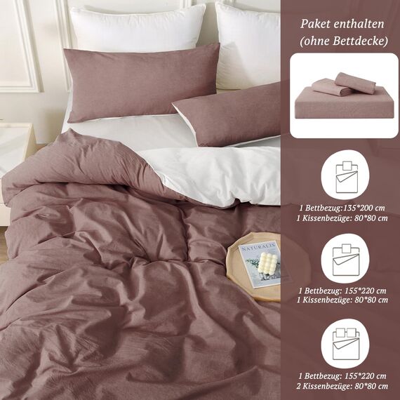 SOULFUL Bettwäsche 135x200 Baumwolle 2 Teilig, Bettwäsche-Sets Ziegelrot mit Reißverschluss, Ähnliche Textur wie Stone Washed Leinen, Enthält 1 Bettbezug 135x200 und 1 Kissenbezug 80x80