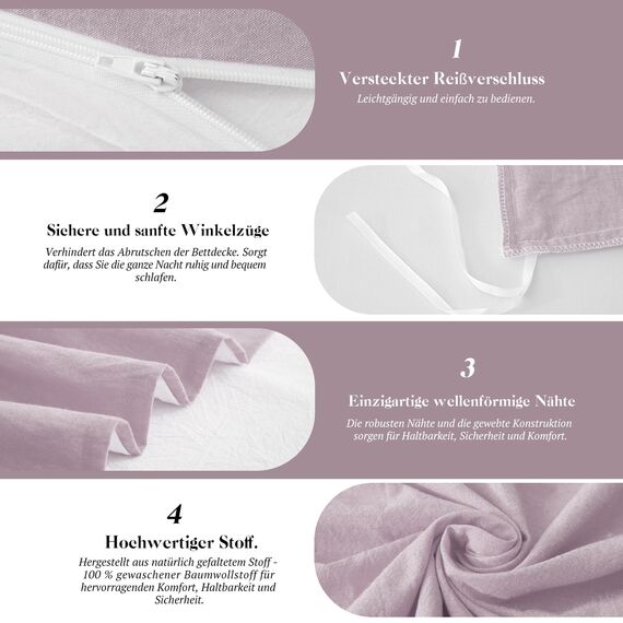 SOULFUL Kissenbezug 40x80 Baumwolle Pastelllila, Kissenbezüge 2 Teilig mit Reißverschluss, Ähnliche Textur wie Stone Washed Leinen, ÖkoTex Zertifiziert, Weich und Bequem