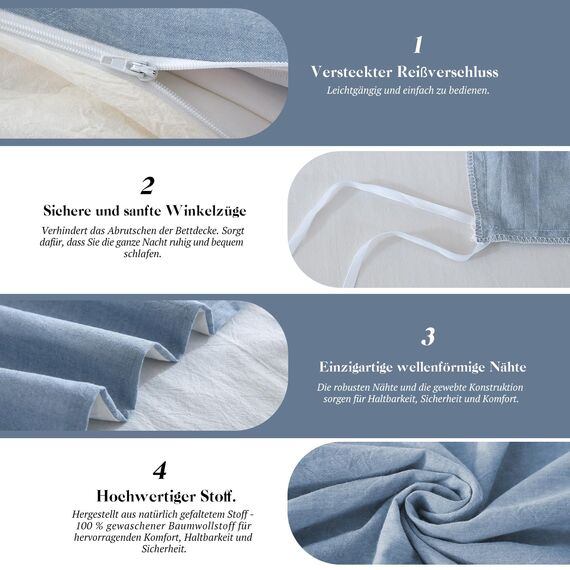 SOULFUL Kissenbezug 40x80 Baumwolle Haiya Blue, Kissenbezüge 2 Teilig mit Reißverschluss, Ähnliche Textur wie Stone Washed Leinen, ÖkoTex Zertifiziert, Weich und Bequem