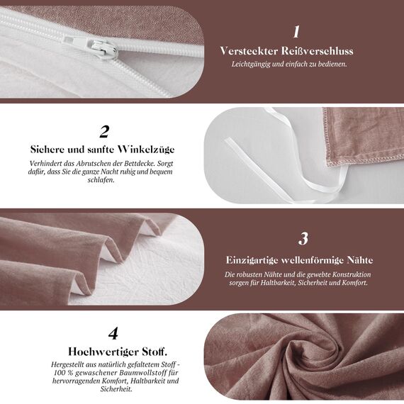 SOULFUL Bettwäsche 135x200 Baumwolle 2 Teilig, Bettwäsche-Sets Ziegelrot mit Reißverschluss, Ähnliche Textur wie Stone Washed Leinen, Enthält 1 Bettbezug 135x200 und 1 Kissenbezug 80x80