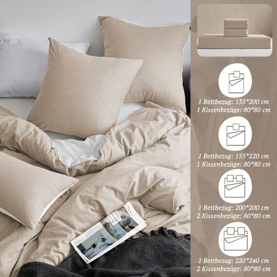 SOULFUL Bettwäsche 135x200 Baumwolle 4 Teilig, Bettwäsche-Sets Aprikose mit Reißverschluss, Ähnliche Textur wie Stone Washed Leinen, Enthält 2 Bettbezug 135x200 und 2 Kissenbezug 80x80