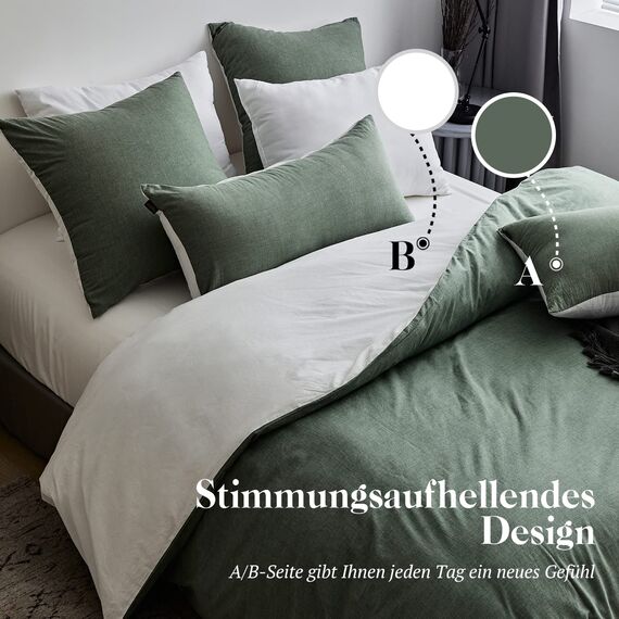 SOULFUL Bettwäsche 135x200 Baumwolle, Bettwäsche-Sets Salbei Grün mit Reißverschluss, Ähnliche Textur wie Stone Washed Leinen, Enthält 1 Bettbezug 135x200 und 1 Kissenbezug 80x80