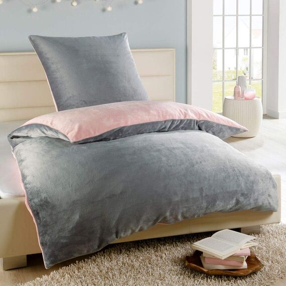 MALIKA Winter Plüsch Wendebettwäsche Nicky-Teddy 'Cashmere Touch' 135-155 - 200x200 Coral Fleece, Farbe:Silber-ROSA, Größe:200 x 200 cm