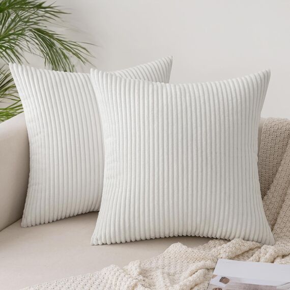Slozzi 2er Set Kordsamt Kissenbezug Reines Weiß 40x40cm Kissenbezüge Kissenhülle Sofakissen Dekokissenbezug Couchkissen Weich für Sofa Schlafzimmer Wohnzimmer Balkon