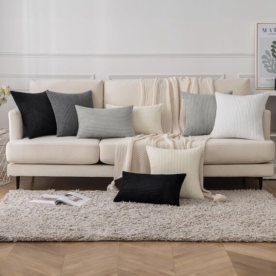 Slozzi 2er Set Kordsamt Kissenbezug Dunkelgrau 45x45cm Kissenbezüge Kissenhülle Sofakissen Dekokissenbezug Couchkissen Weich für Sofa Schlafzimmer Wohnzimmer Balkon