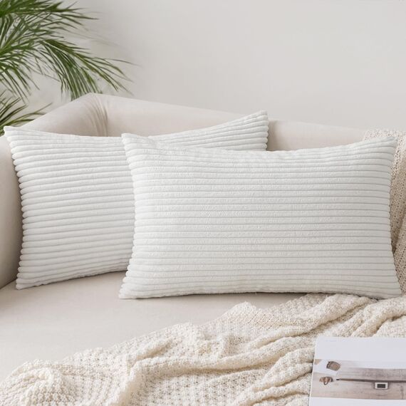 Slozzi 2er Set Kordsamt Kissenbezug Reines Weiß 30x50cm Kissenbezüge Kissenhülle Sofakissen Dekokissenbezug Couchkissen Weich für Sofa Schlafzimmer Wohnzimmer Balkon