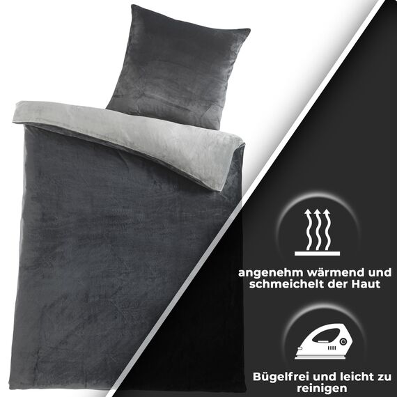 MALIKA Winter Plüsch Wendebettwäsche Nicky-Teddy 'Cashmere Touch' 135-155 - 200x200 Coral Fleece, Farbe:Silber-ANTHRAZIT, Größe:135 x 200 cm