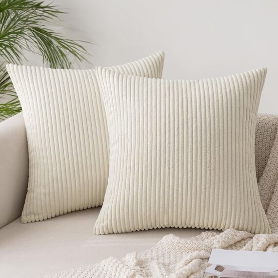 Slozzi 2er Set Kordsamt Kissenbezug Beige 45x45cm Kissenbezüge Kissenhülle Sofakissen Dekokissenbezug Couchkissen Weich für Sofa Schlafzimmer Wohnzimmer Balkon