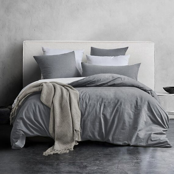 SOULFUL Bettwäsche 220x240 Baumwolle 3 Teilig, Bettwäsche-Sets Dunkelgrau2 mit Reißverschluss, Ähnliche Textur wie Stone Washed Leinen, Enthält 1 Bettbezug 220x240 und 2 Kissenbezug 80x80