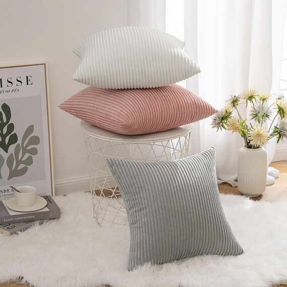 Slozzi 2er Set Kordsamt Kissenbezug Hellgrau 50x50cm Kissenbezüge Kissenhülle Sofakissen Dekokissenbezug Couchkissen Weich für Sofa Schlafzimmer Wohnzimmer Balkon